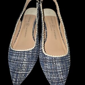 Chinese Laundry Blue and White Textured Slingback Flats